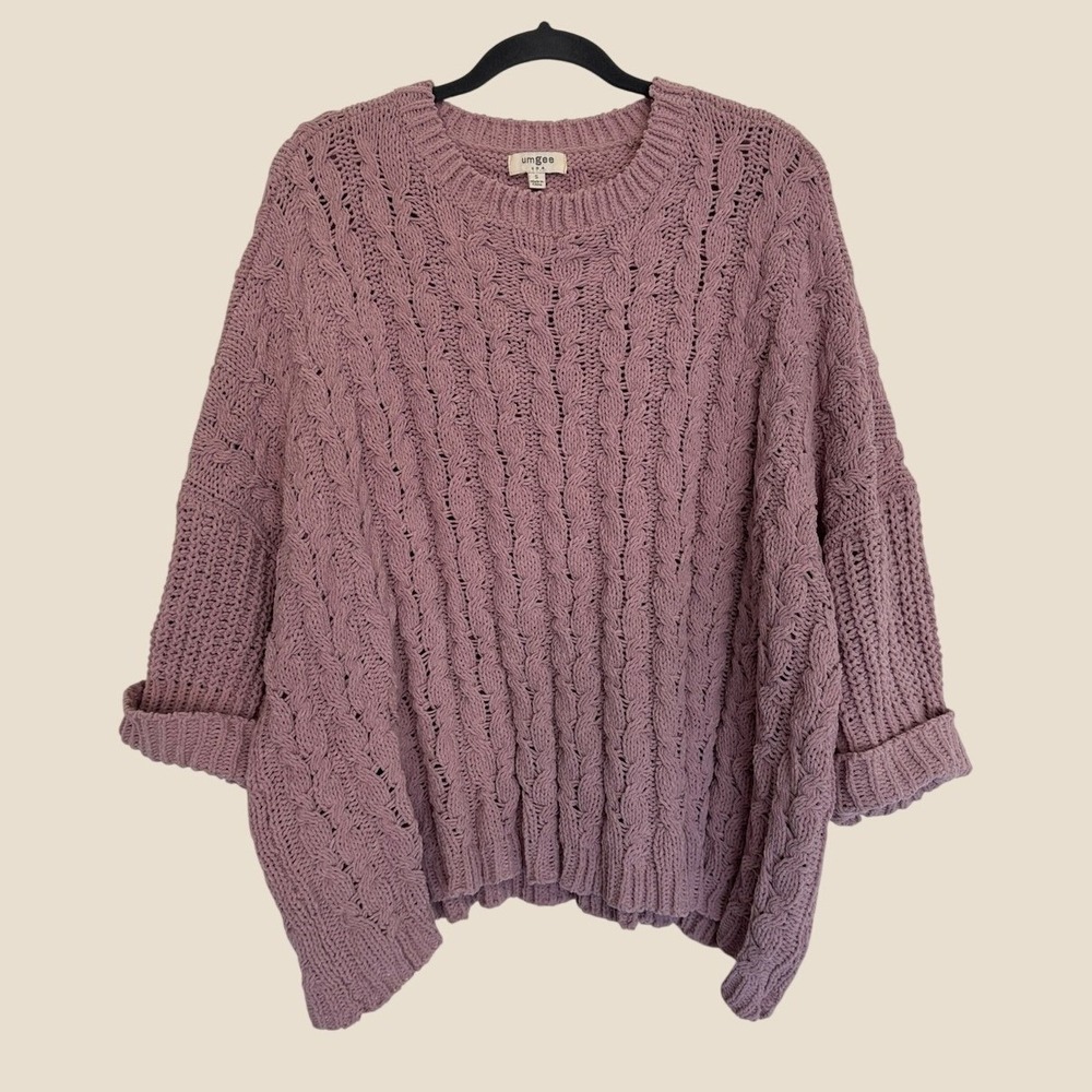 Umgee Womens Oversized Small Blush Pink Chunky Cable Knit Boxy Sweater